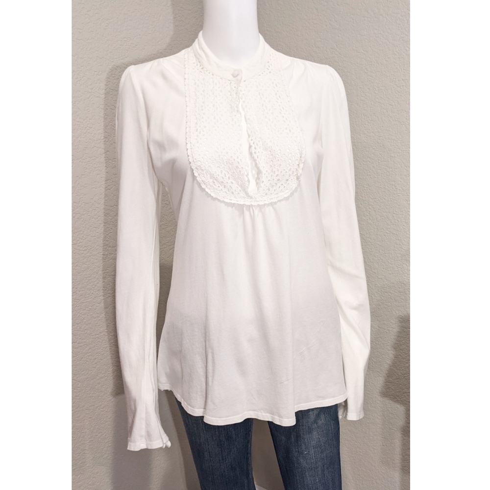 JOIE white long sleeve eyelet lace trim top